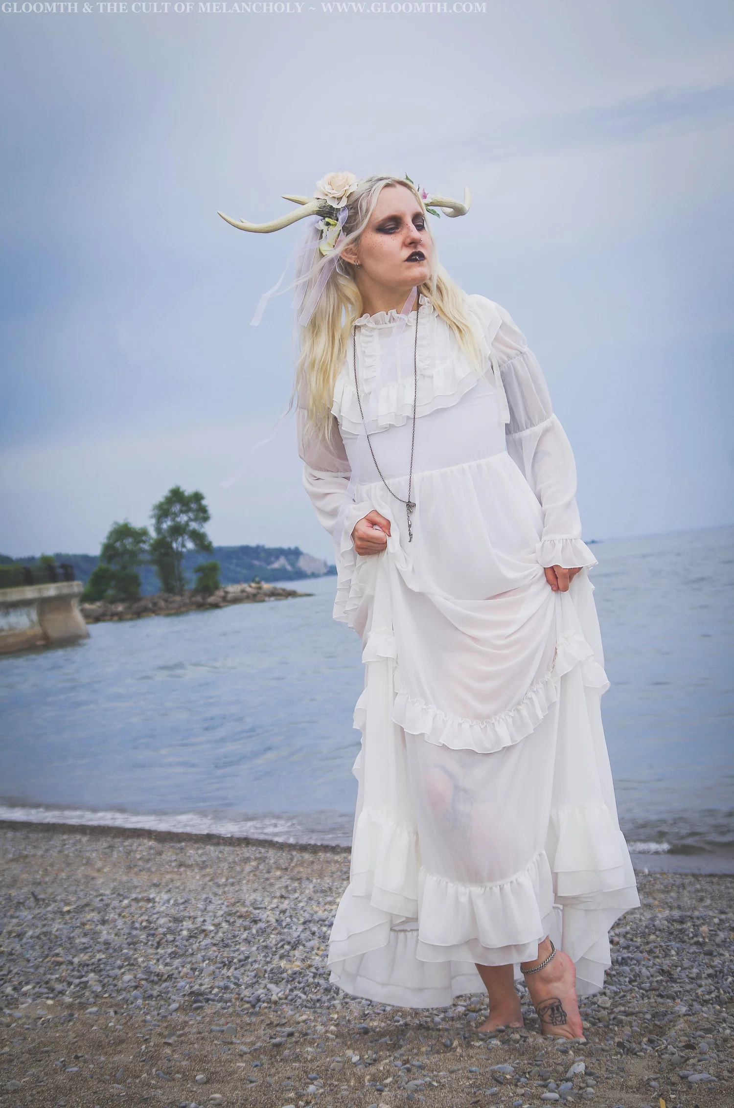 Ingrid White Sheer Victorian Dress with Bell Sleeves