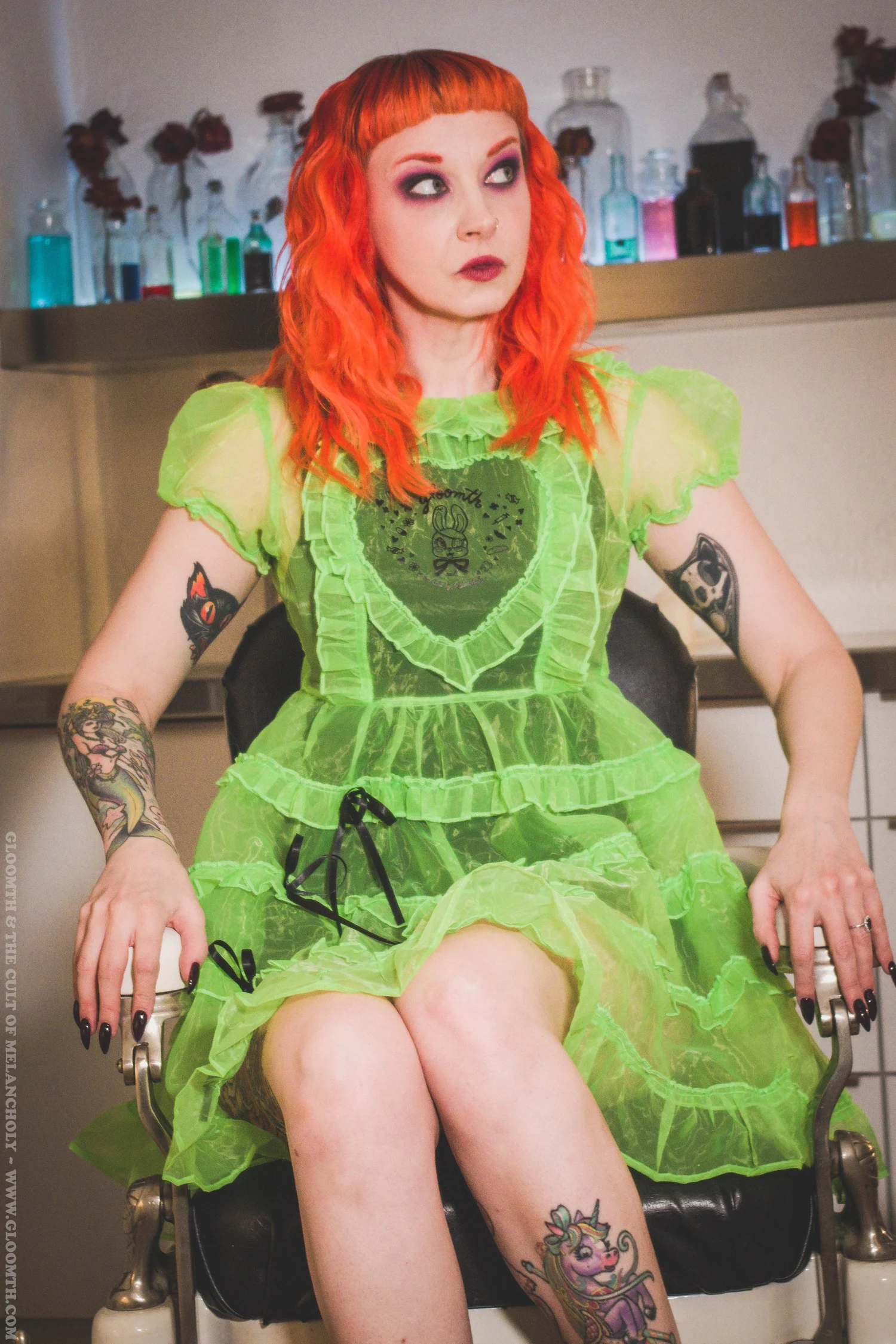 Shamrock Neon Green Sheer Dress Gloomth Shamrock Neon Green Sheer Dress Gloomth