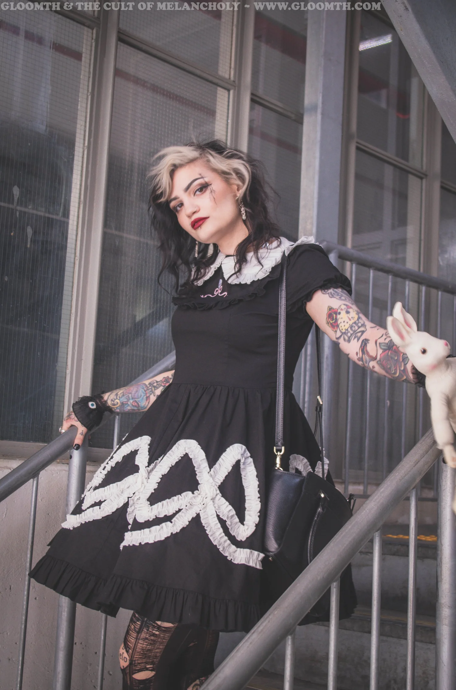 skull party dress Skull Rose Bat Print Puff Sleeve Mini Dress, A / M