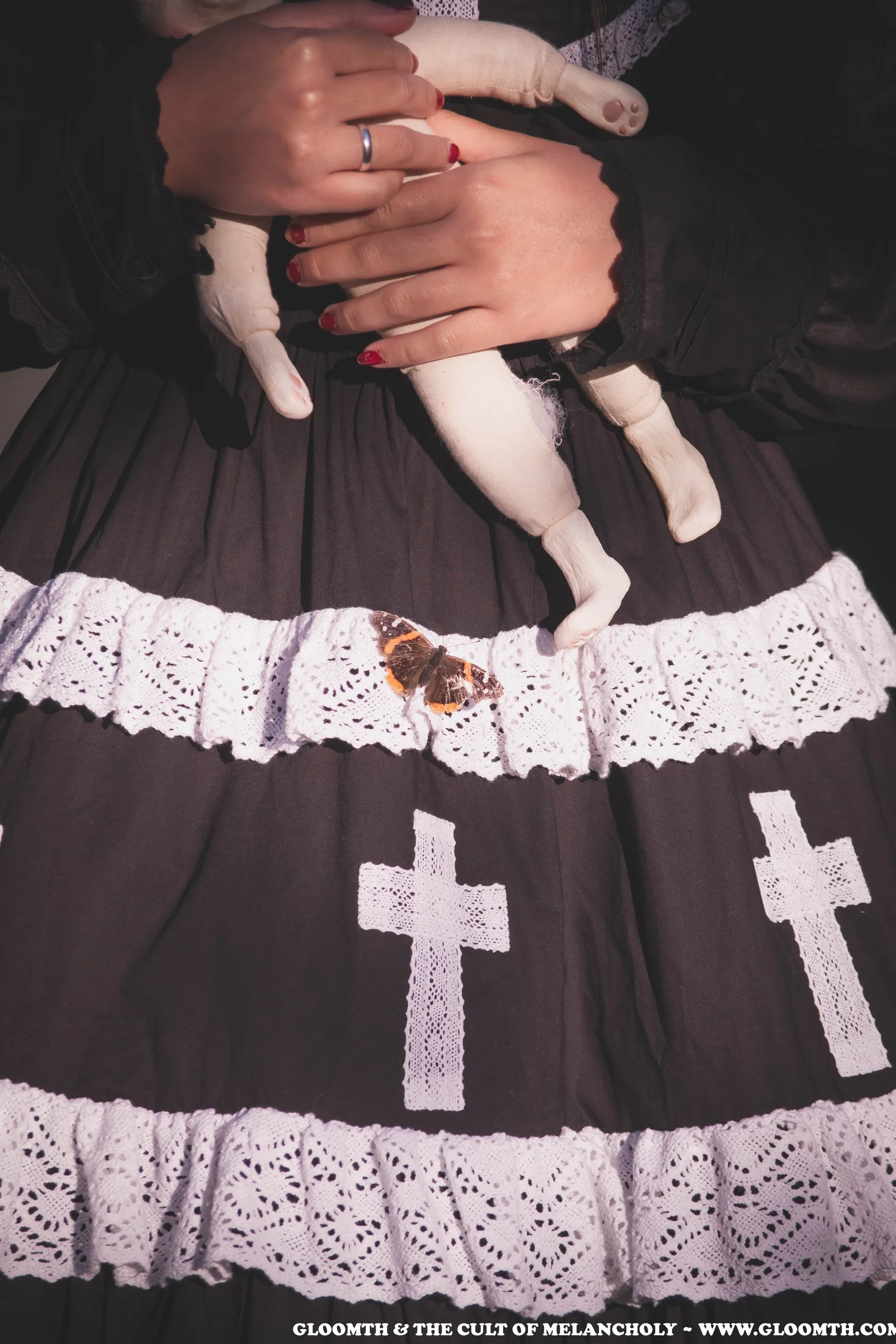 white christmas dresses Black Paradise Cross Print Ruffle Sleeveless Gothic Lolita Dress –  LolitaInside