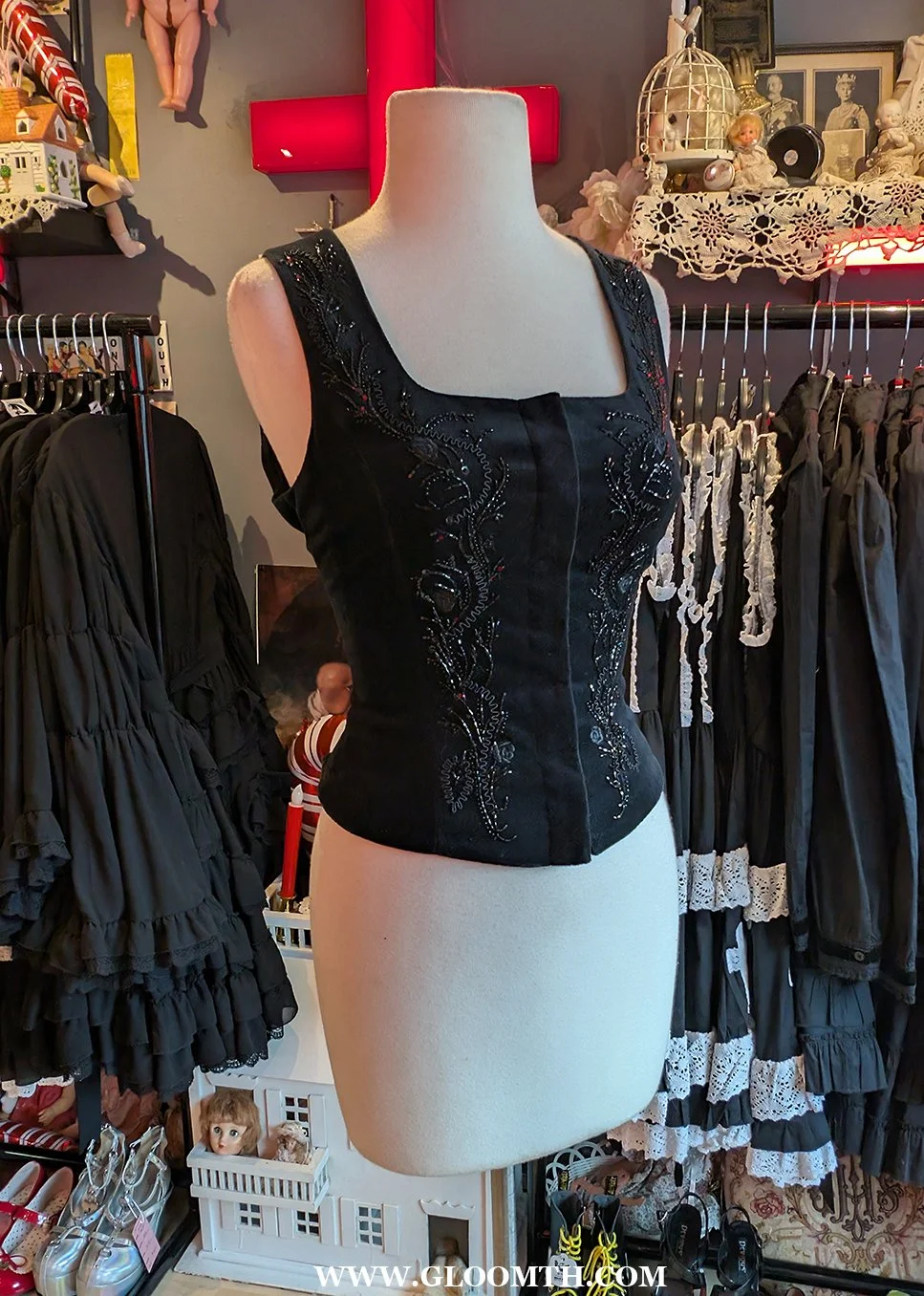 Vintage 1990s Laura Ashley Beaded Corset Top Size Small