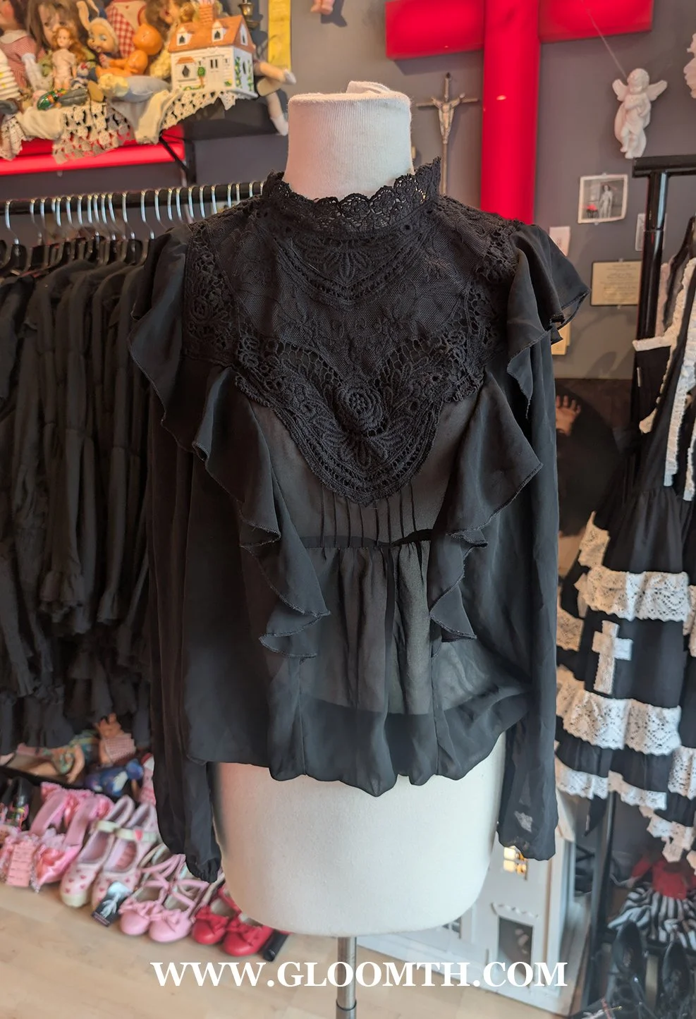 Sheer Black Victorian Blouse Size L/XL