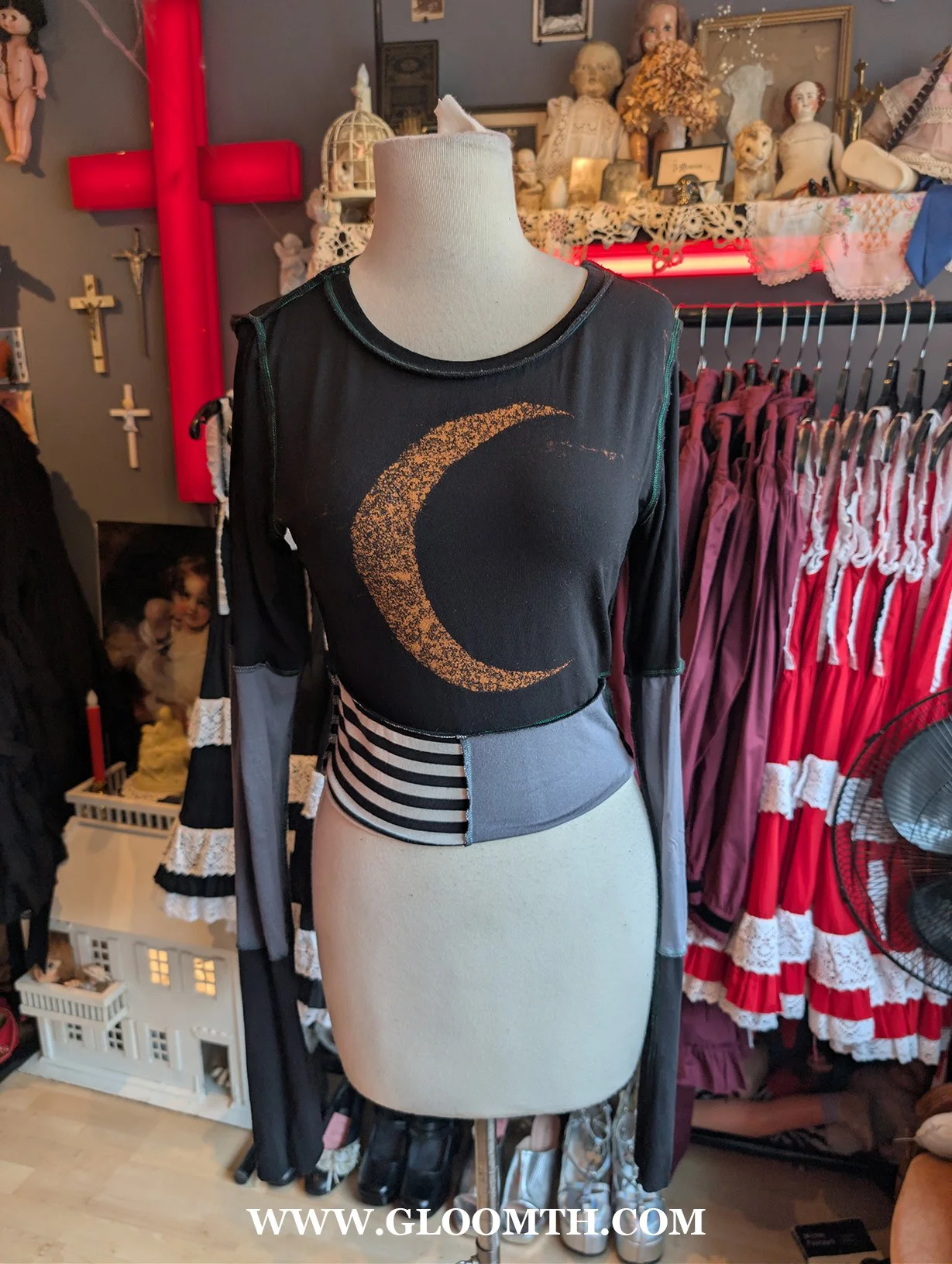 Obsequies Gothic Patchwork Moon Top Size S/M