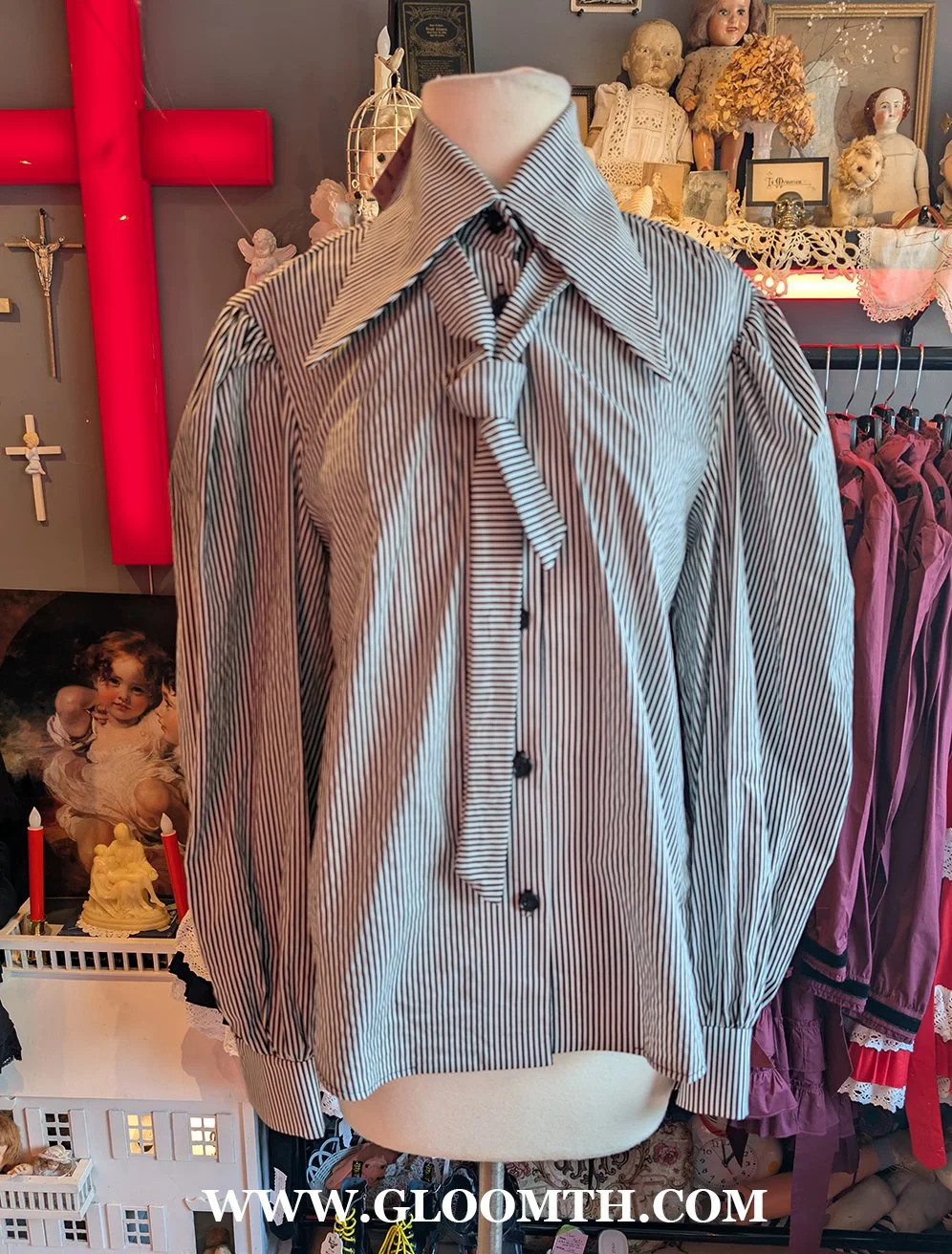 Striped Gothic Blouse with Pointed Collar Size XL/XXL