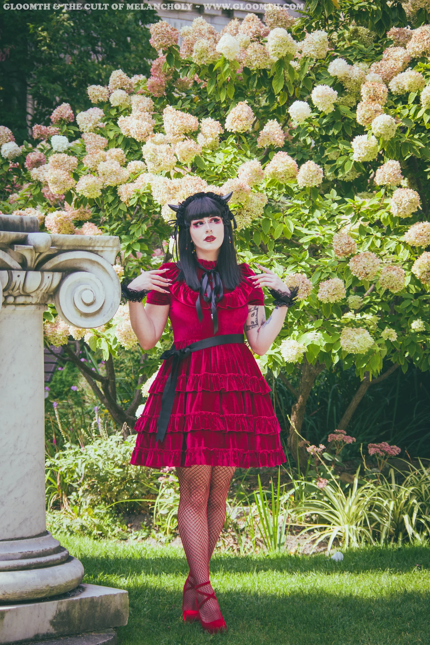 red velvet gothic dress Bordeaux Velvet Gothabilly Dress