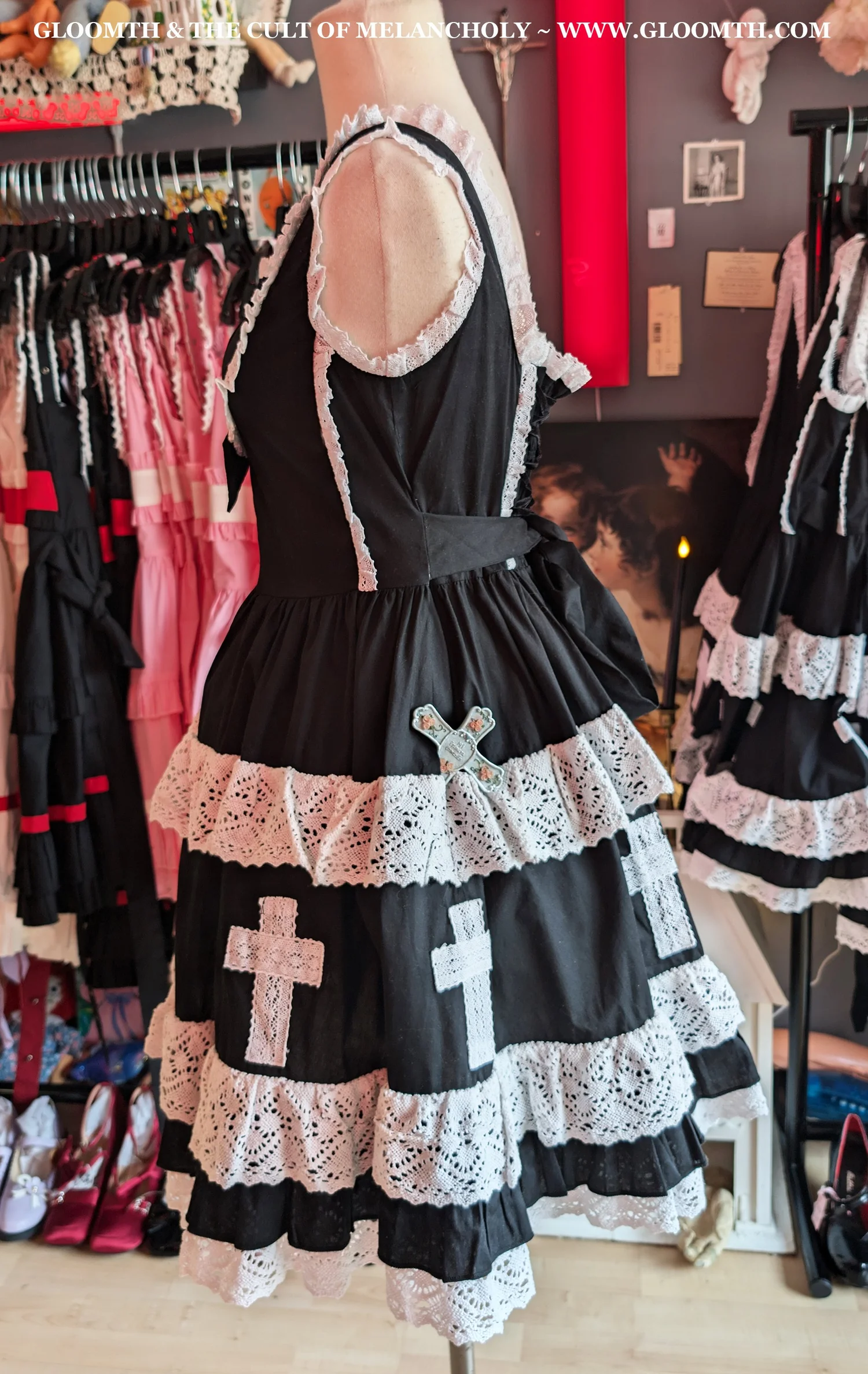 Church Gothic Lolita Jumperskirt with Lace Crosses Gloomth Church Gothic Lolita Jumperskirt with Lace Crosses Gloomth