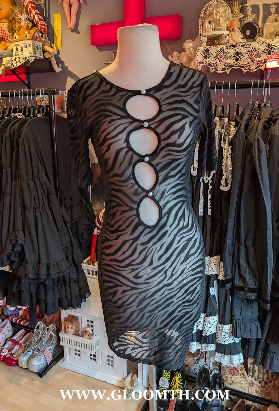 Lioness Sheer Flocked Dress with Cut Outs Size XS/S