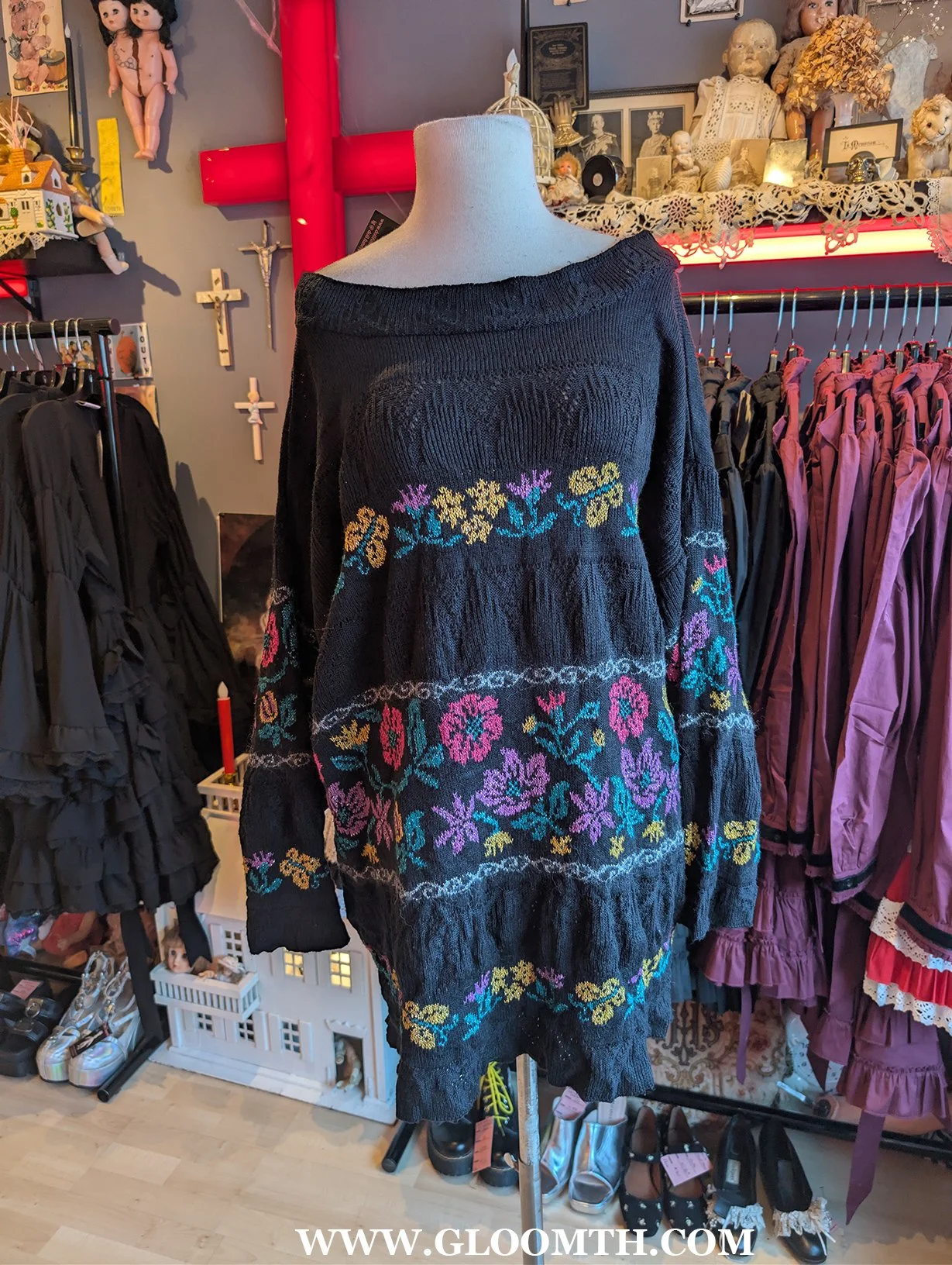 Vintage 1980s Knit Floral Sweater One-Size