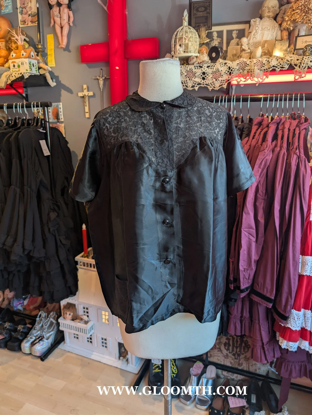 Vintage Black Satin Bed Jacket Size Large