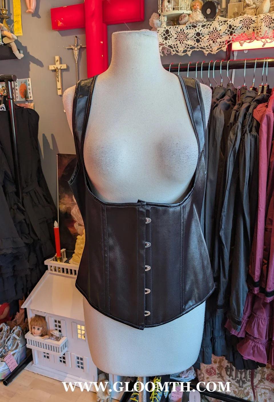 Black Satin High Back Underbust Corset Plus Size