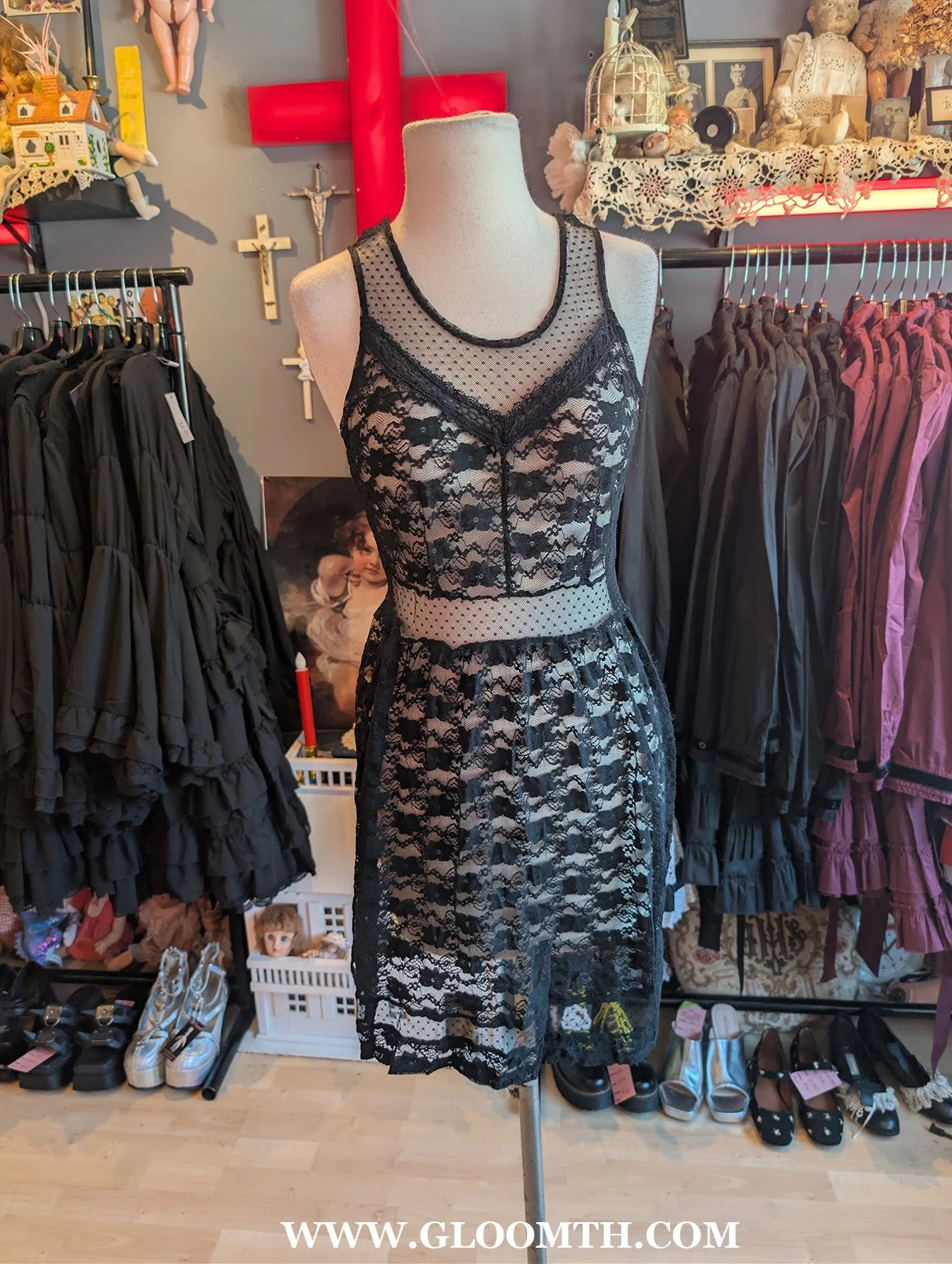 Black Lace Sheer Dress Size Small