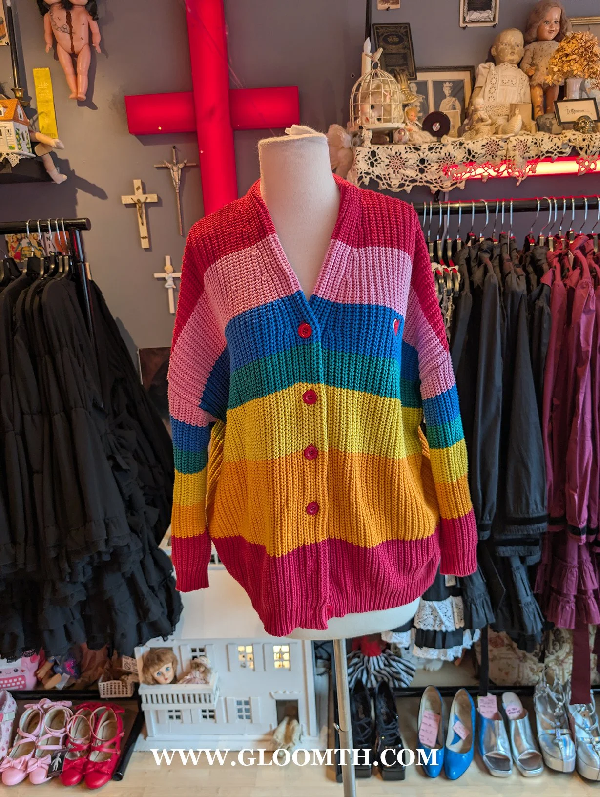 Lazy Oaf Boring Rainbow Sweater Cardigan O/S