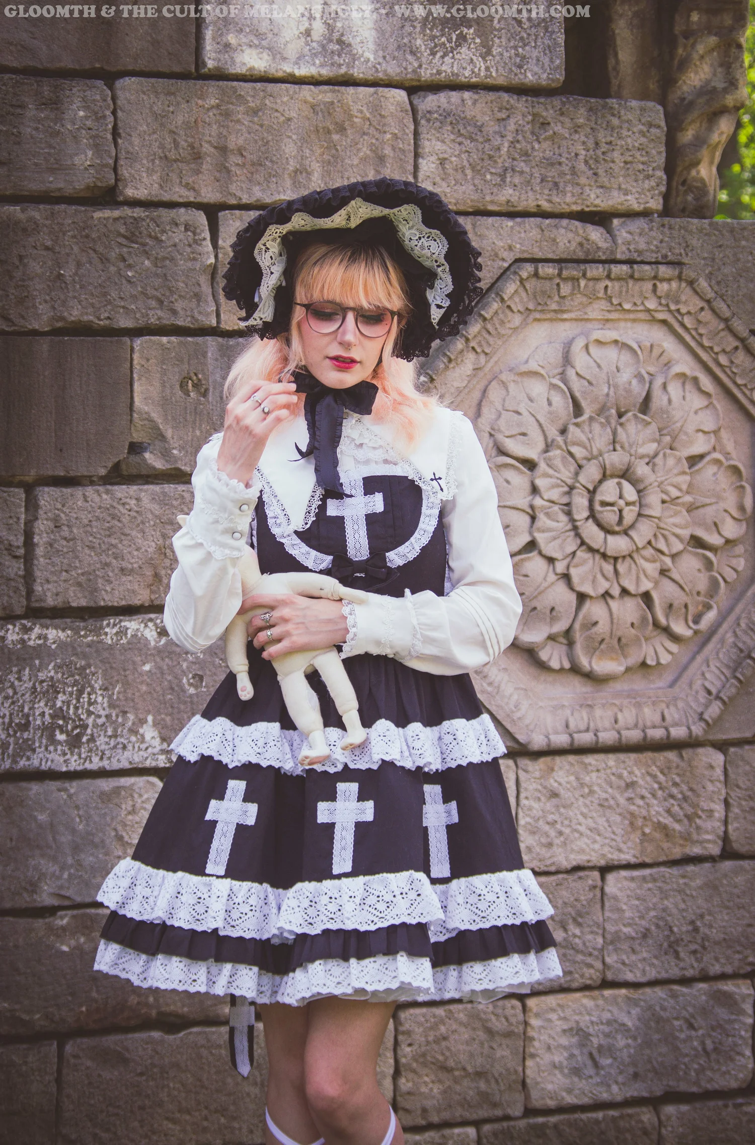 gothic lolita black and white crosses dress Gothic lolita cross black white princess dress DW807BK