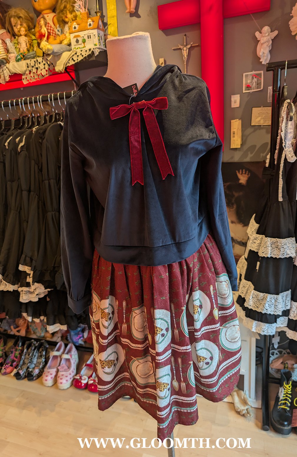 Velvet Hoodie Cutlery Print Dress Size L/XL+