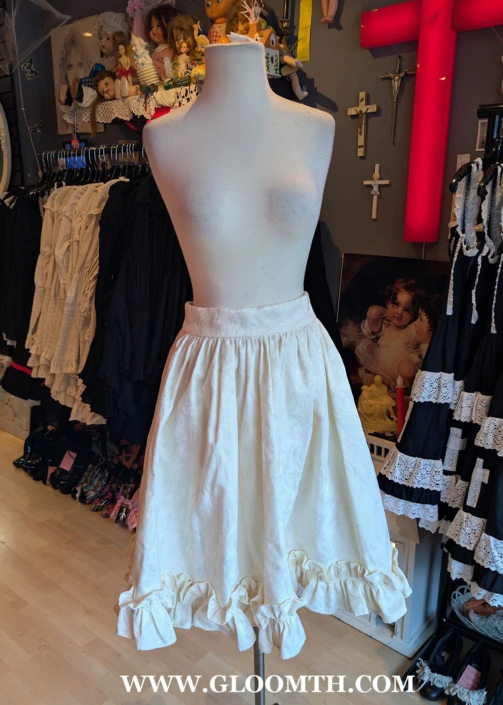 Handmade Cream Jacquard Skirt Size Small