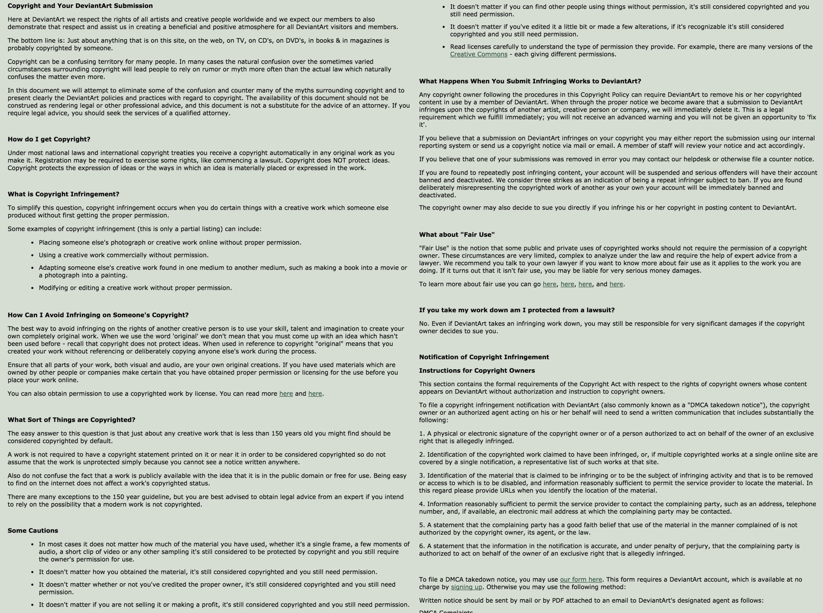 Copyright policy of DeviantArt.com, one of the largest social networks and an online art community for amateur and professional artists to showcase work.