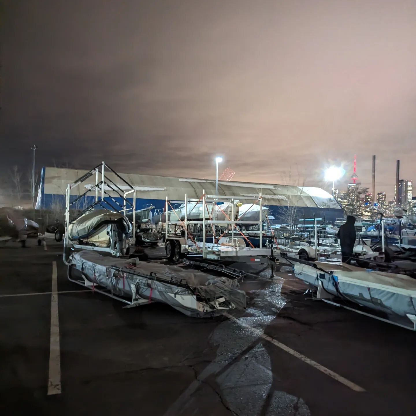 Boats safely off the trailer after making it back from the worlds! Time to start working on the upgrades for for next season @international14.germany