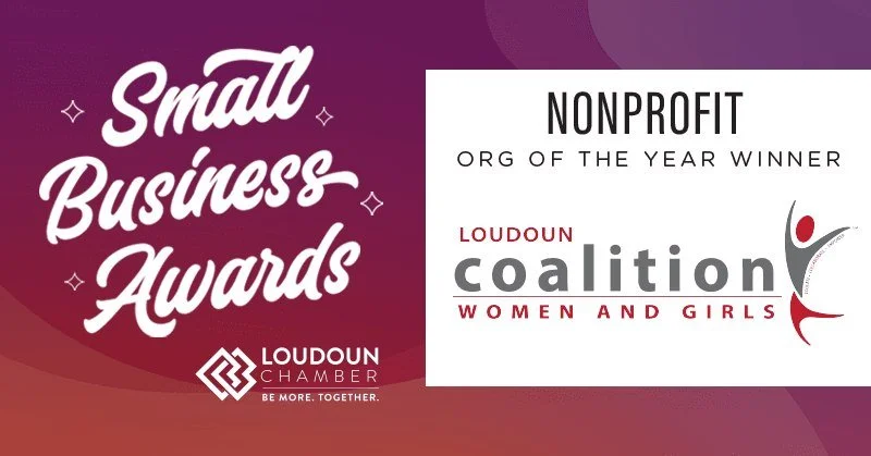 Small Business Awards graphic naming Loudoun Coalition Women and Girls as Nonprofit Org of the Year winner.