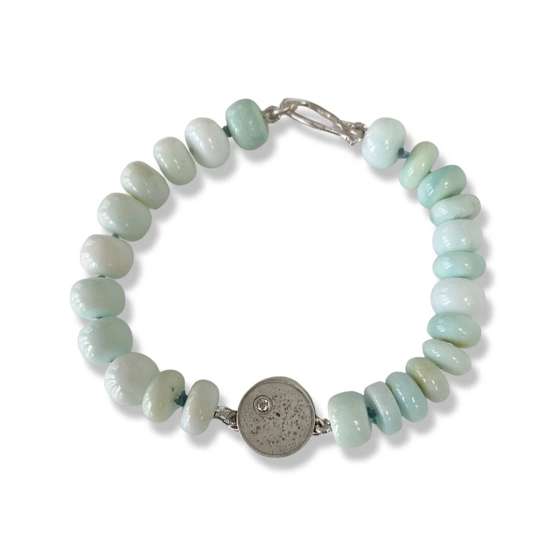 Peruvian Opal Bracelet with Concrete and Diamond bead