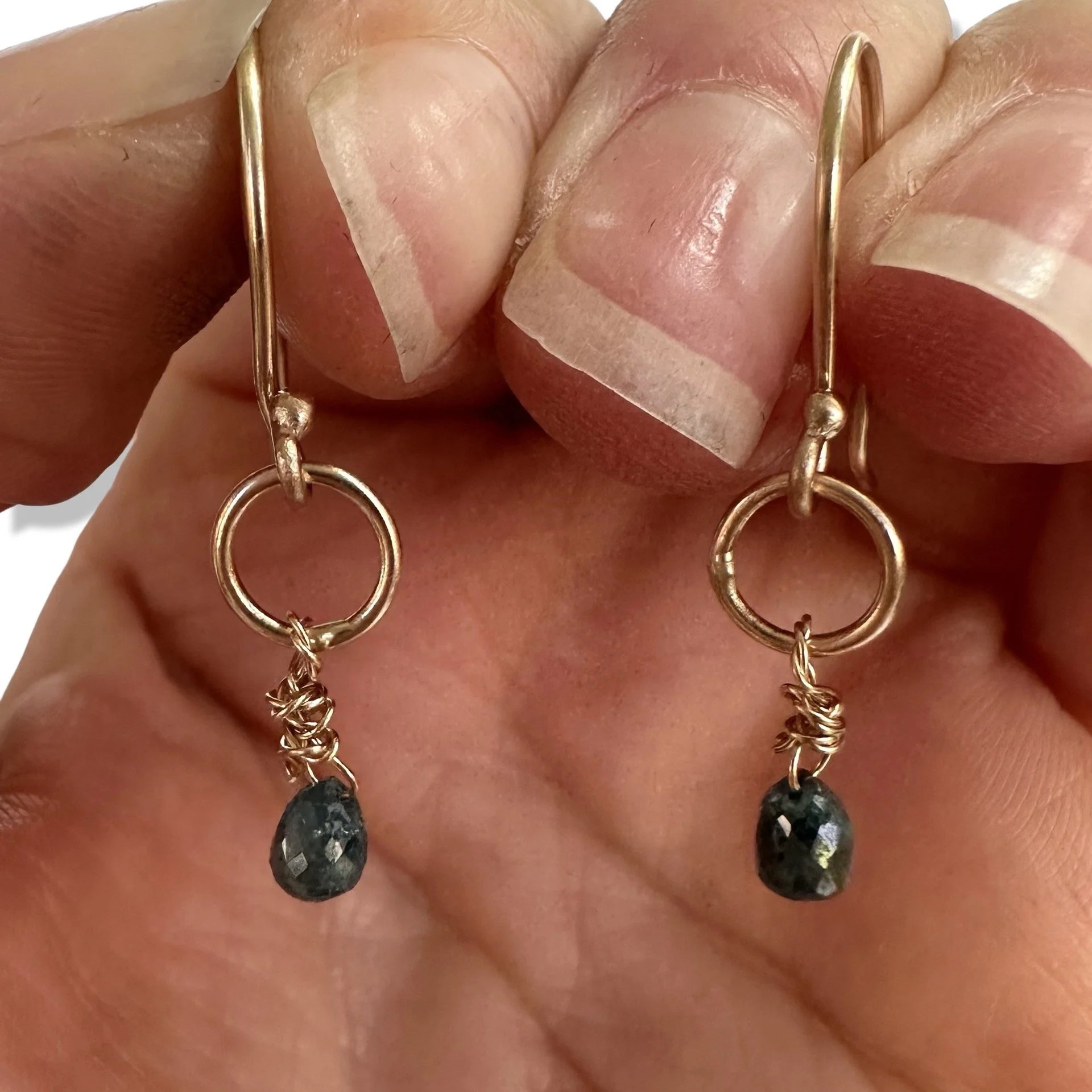 Blue Diamond and Gold Earrings