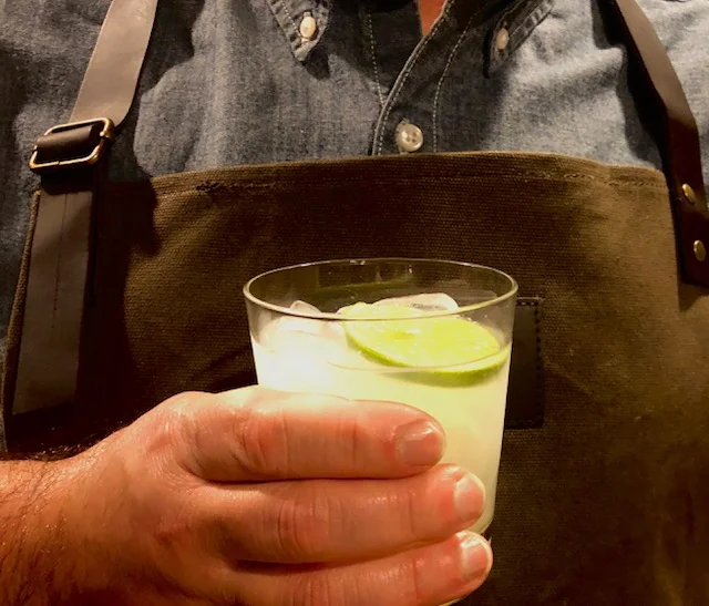Every bartender needs a good costume! Trent's monogrammed, waxed canvas apron was found on Etsy. 