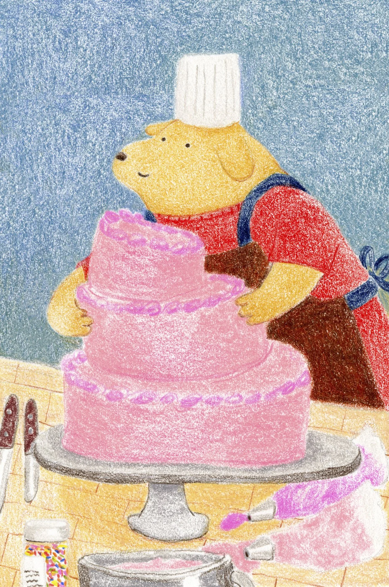 Dog Chef, color pencil on paper, 2026