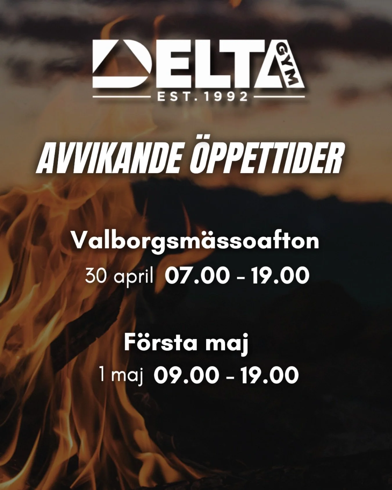 V&auml;lkomna in under Valborg! 🥂🔥

#deltagym #openinghours #valborg #gym #sweden