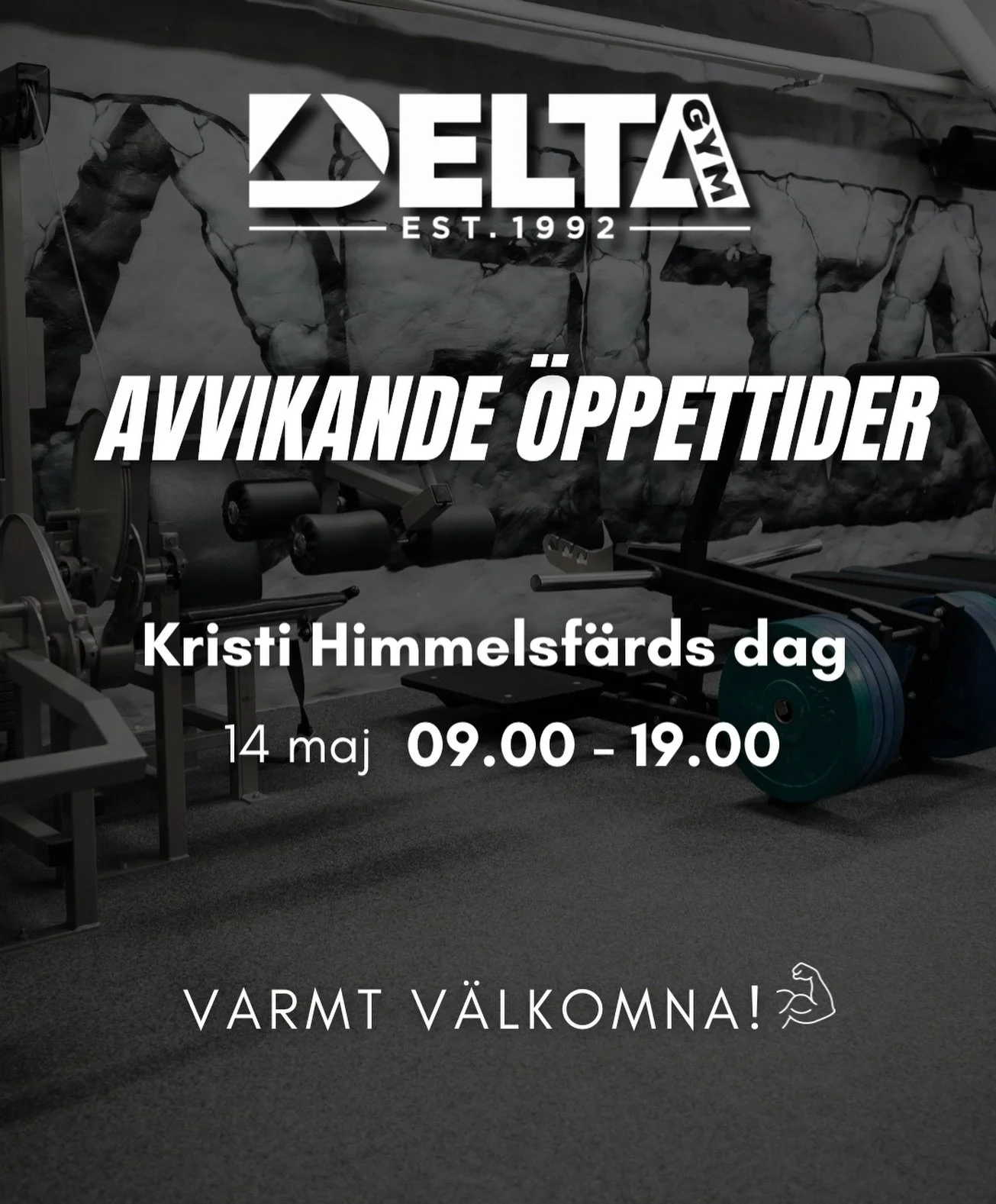 V&auml;lkomna in under Kristi Himmelsf&auml;rd 👋

#deltagym #openinghours #&ouml;ppettider #gym #sweden