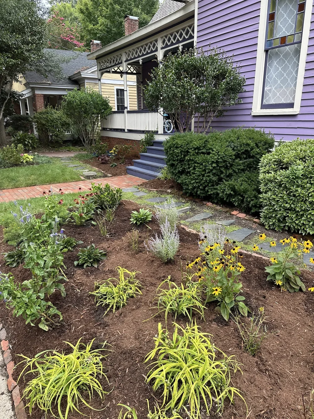 Freshly installed pollinator garden