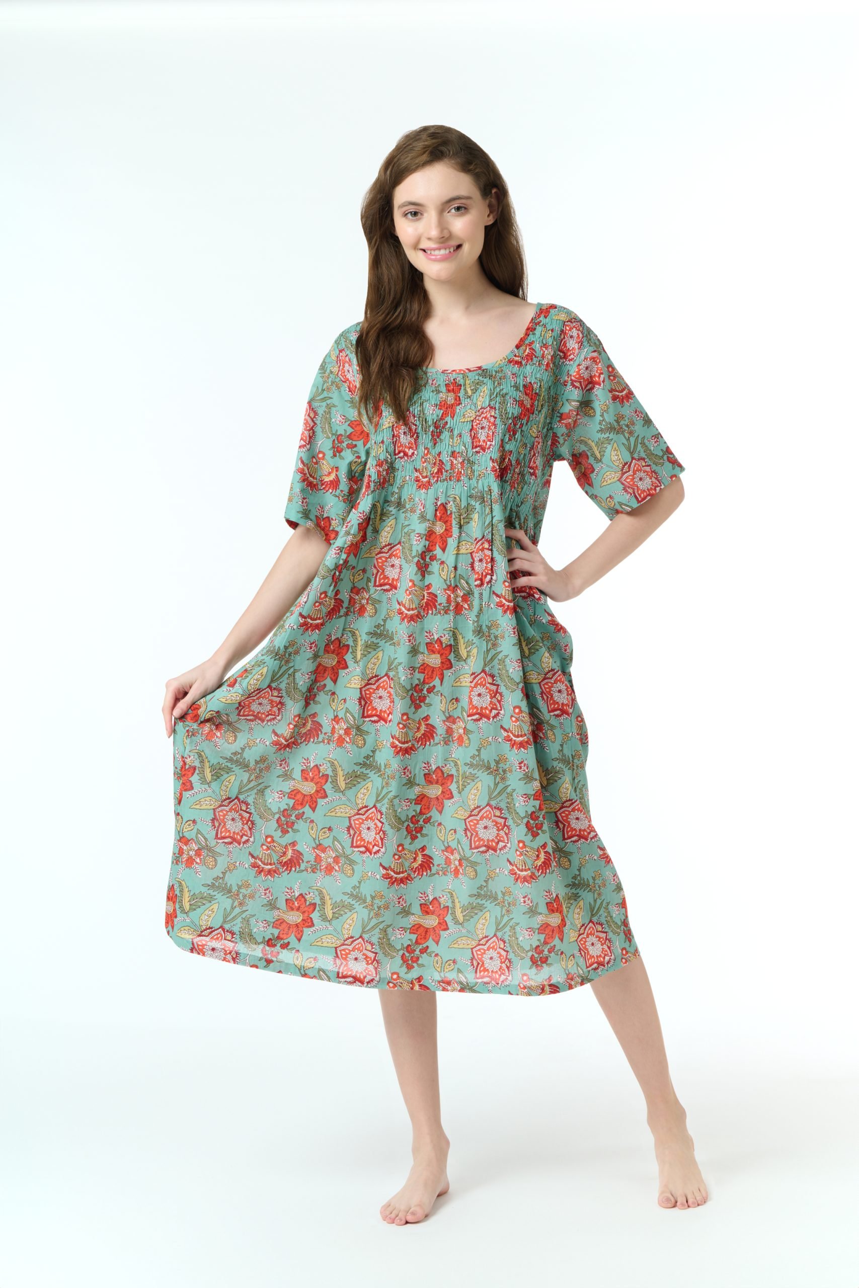 MD-83H1 Nightie | Shirred Bodice Short Sleeve