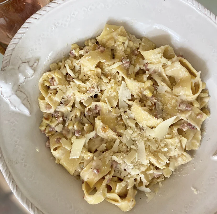 Corn &amp; PanCetta Pappardelle