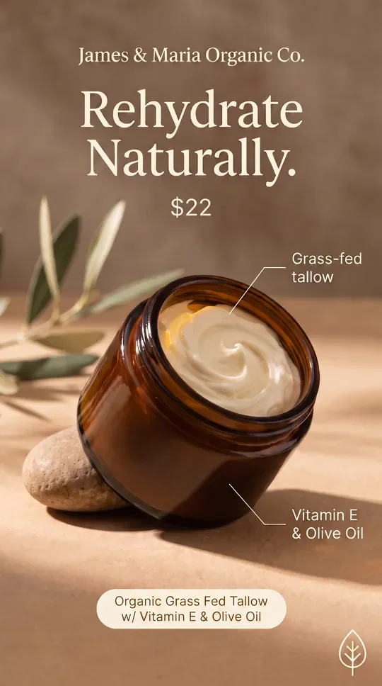 500 ml Organic Grass Fed Beef Tallow w/ Vitamin E & Olive Oil