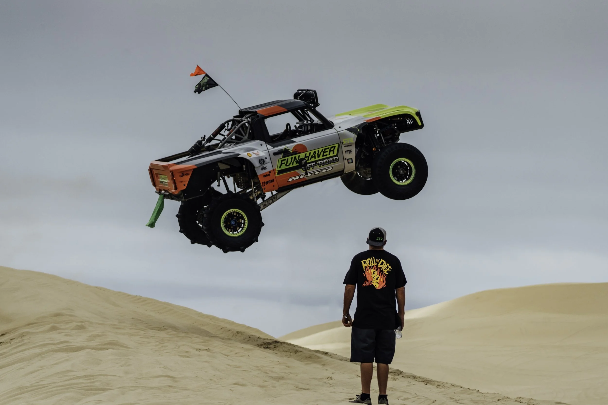 El Bandito, the RTR Vehicles off-road truck driven by Loren Healy, jumps a sand dune in a photo from the new book 'Ready to Rock' by Vaughn Gittin Jr., published by Carrara Media.