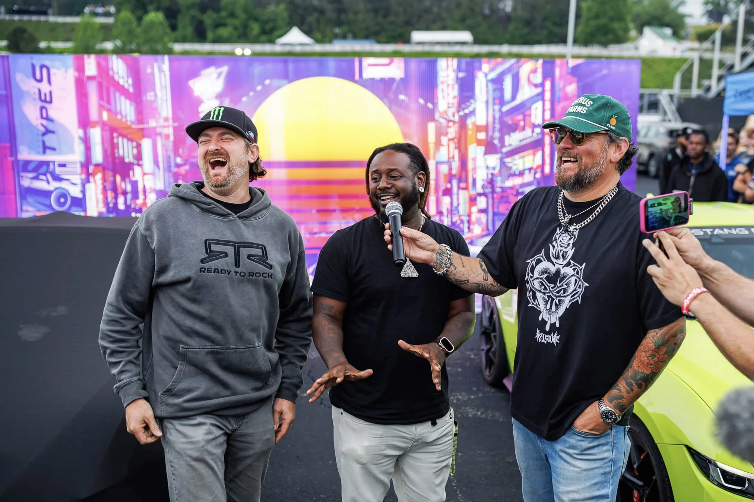 T-Pain and Vaughn Gittin Jr. at drifting event for RTR Vehicles. For new book "Ready To Rock" published by Carrara Media, 2026.