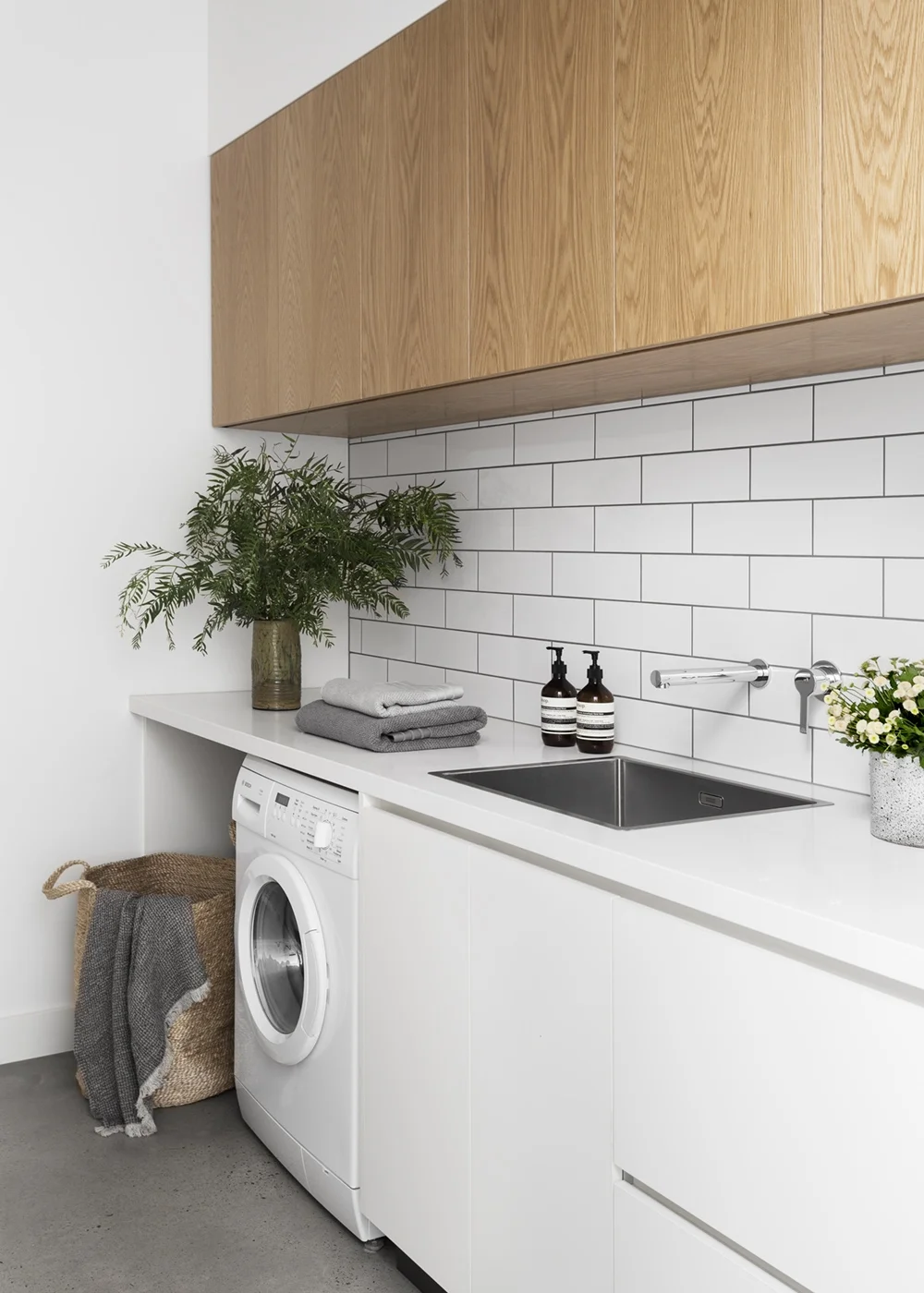 Design Tip: Laundry habits and requirements vary from household to household. List core items and appliances that need to be allowed for in the design process to ensure everything has a place. For Bloomfield Road, an allowance was made for a dryer they felt their growing family didn’t need just yet.