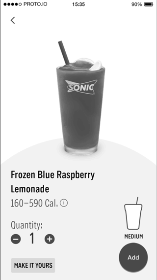 Prototype used to validate size selection UI
