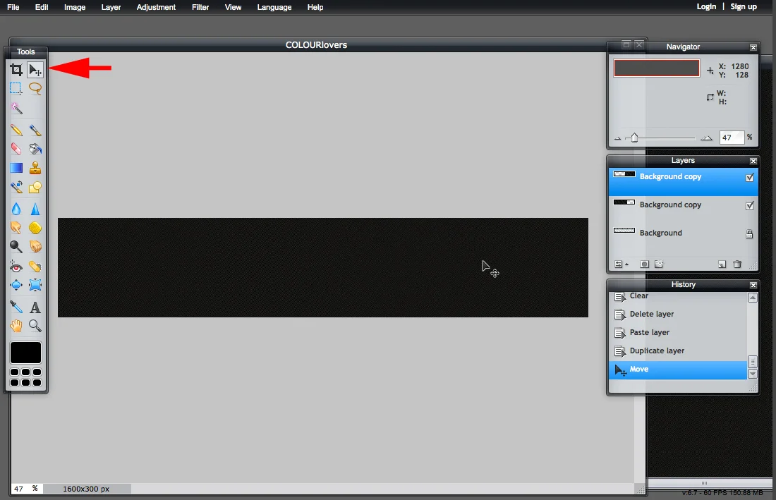 The Move tool is indicated at the top right of the toolbox.