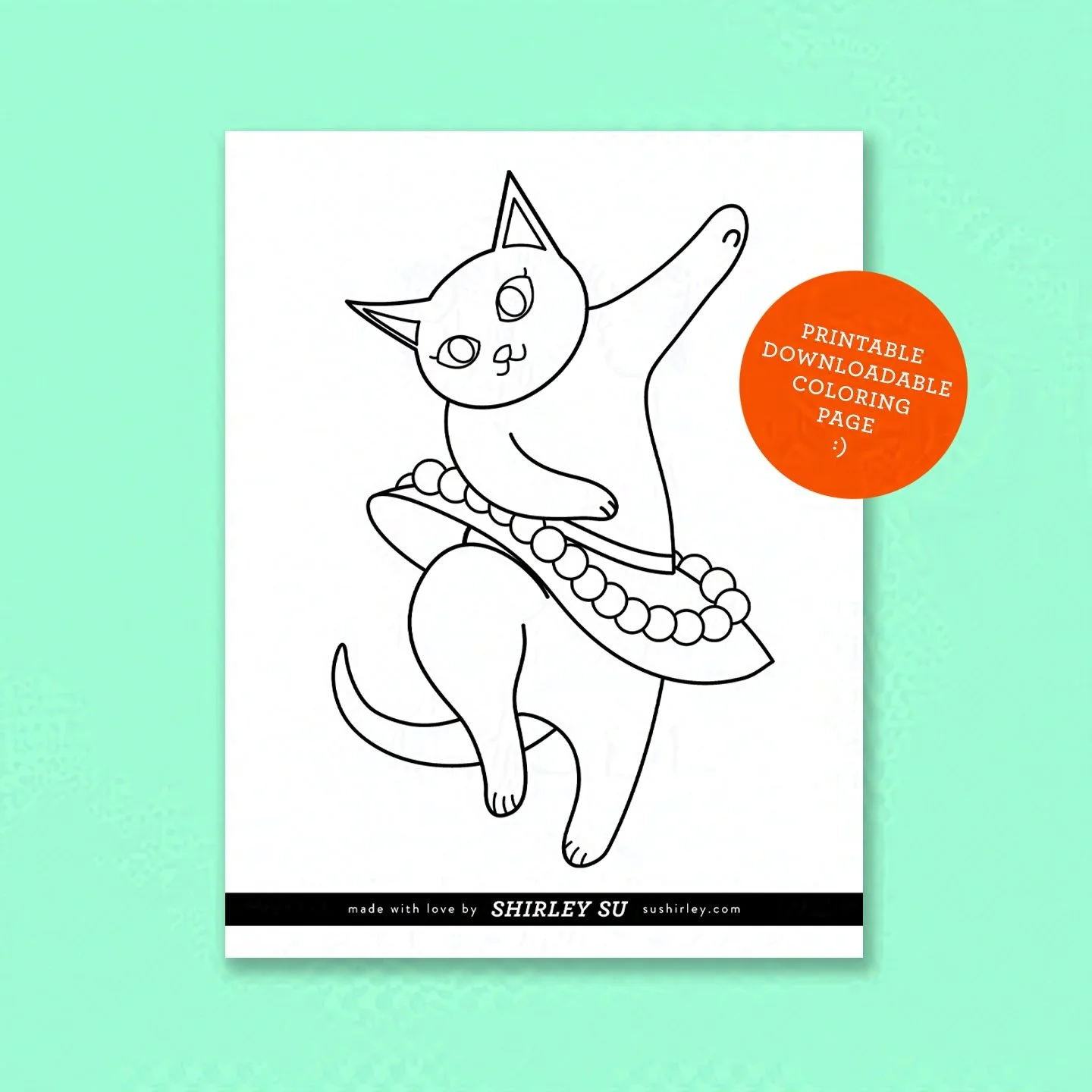 2 Dancing Cat 3 Digital Downloadable Coloring Page — SHIRLEY SU ...