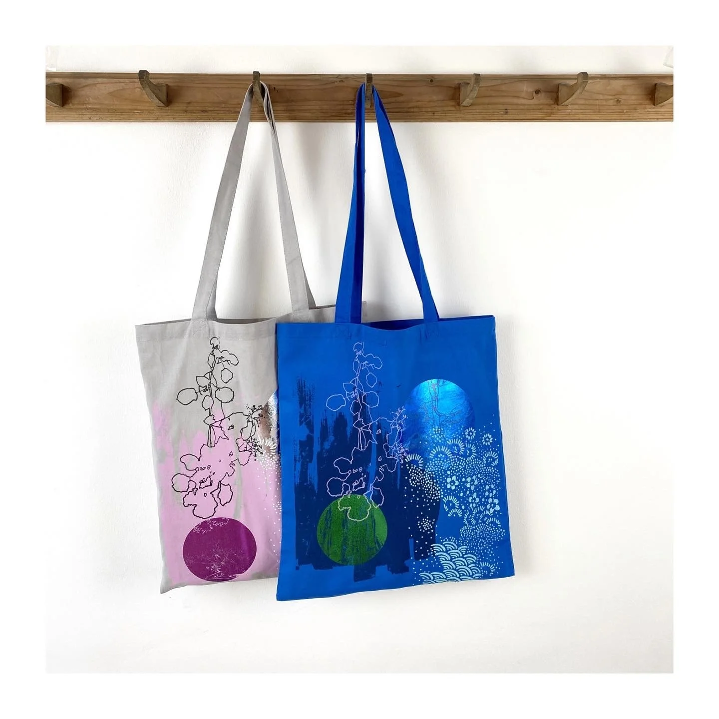 Grey or Blue Tote Bag with Hydrangea
