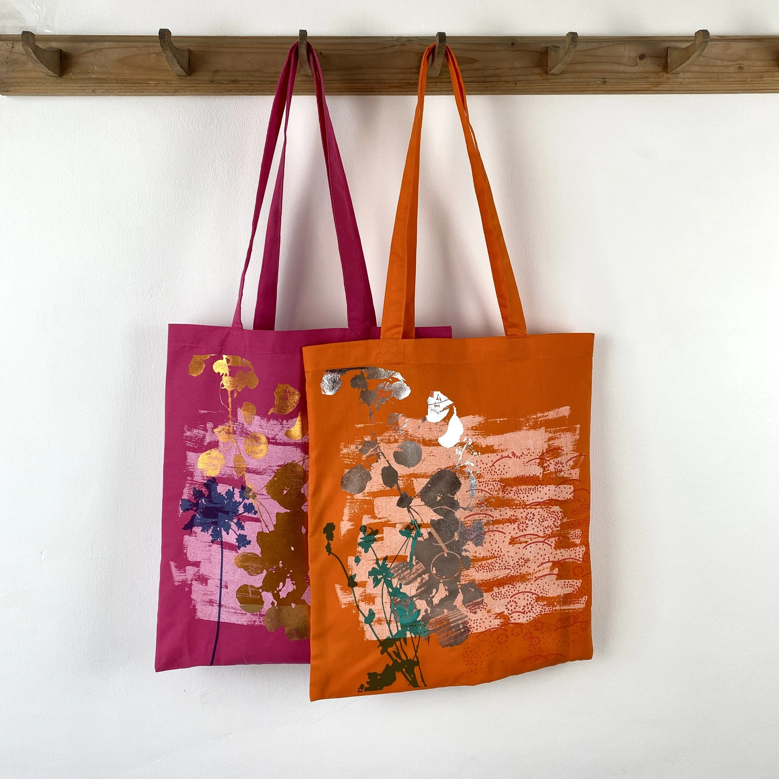 Orange or Fushia  Tote Bag with Hydrangea