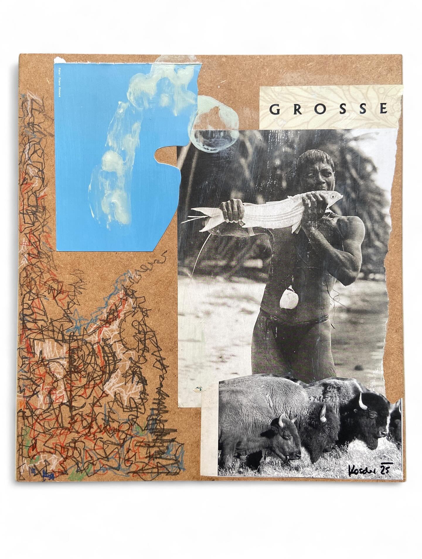 Der letzte Mensch 2 - What&rsquo;s left?
2025
Mixed media. Acrylic, paper, pencil on wood panel. 
30,5 x 33,5 cm // 11.9 x 13.1 in