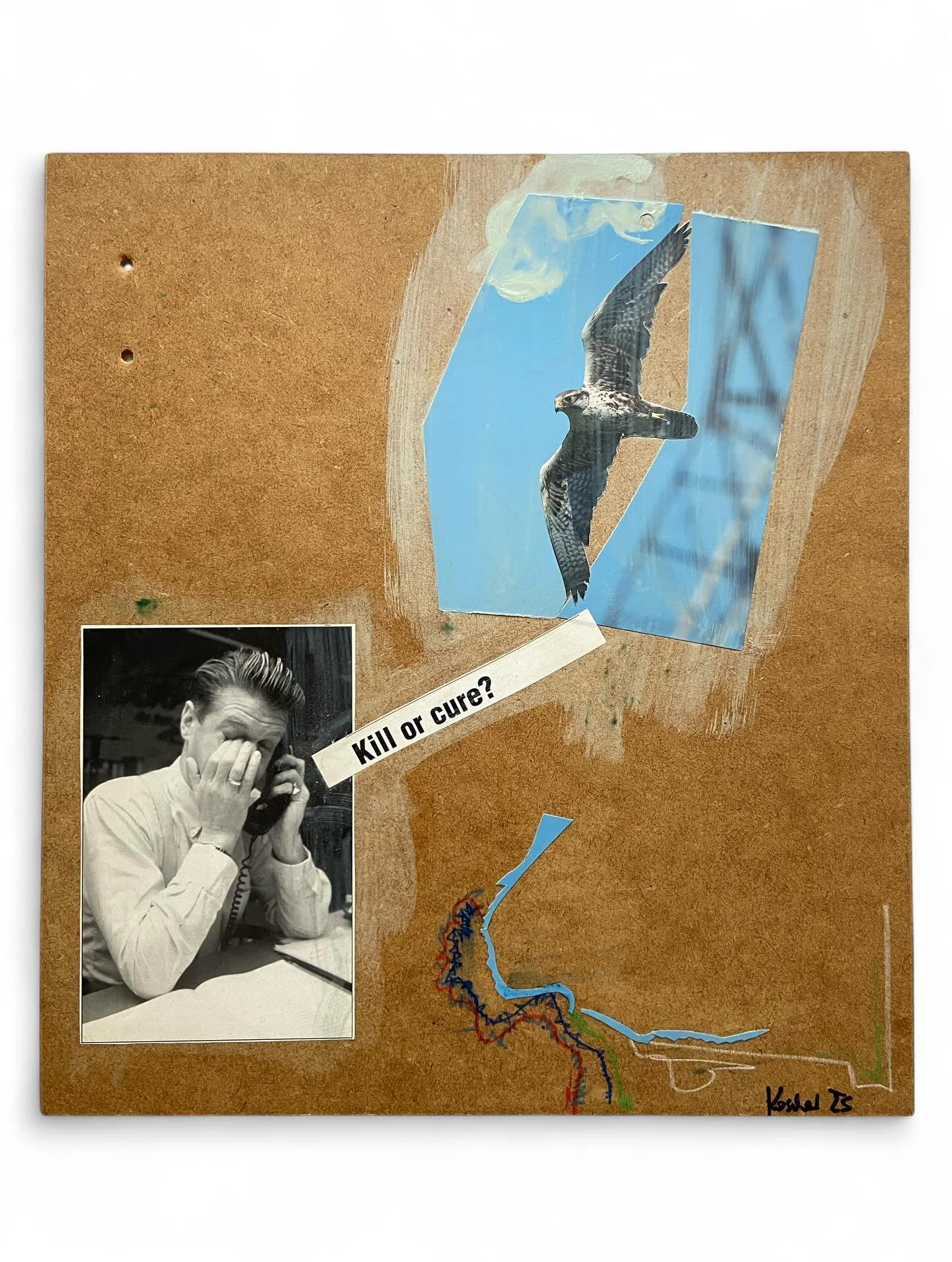 Der letzte Mensch 3 - &bdquo;Ain&lsquo;t Nobody&lsquo;s Business&ldquo; 
2025
Mixed media. Acrylic, paper pencil on woodpanel. 
30,5 x 33,5 cm // 12 x 13.1 in