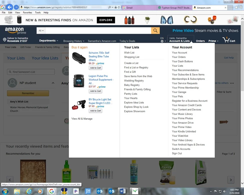 Go to Amazon.com and search "wish list for Amy Rial"