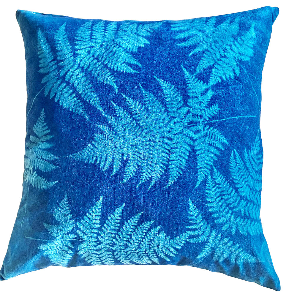 Velvet Fern cushion, Aqua/Blue — Aline Johnson Glass Design