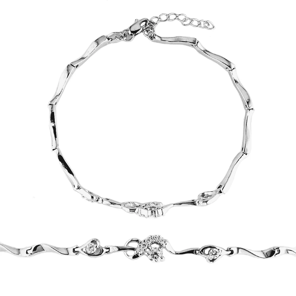 C091 Glossy Sterling Silver Bracelet with CZ
