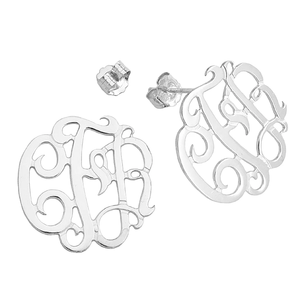 MonoER2 Silver Butterfly Back Monogram Earrings