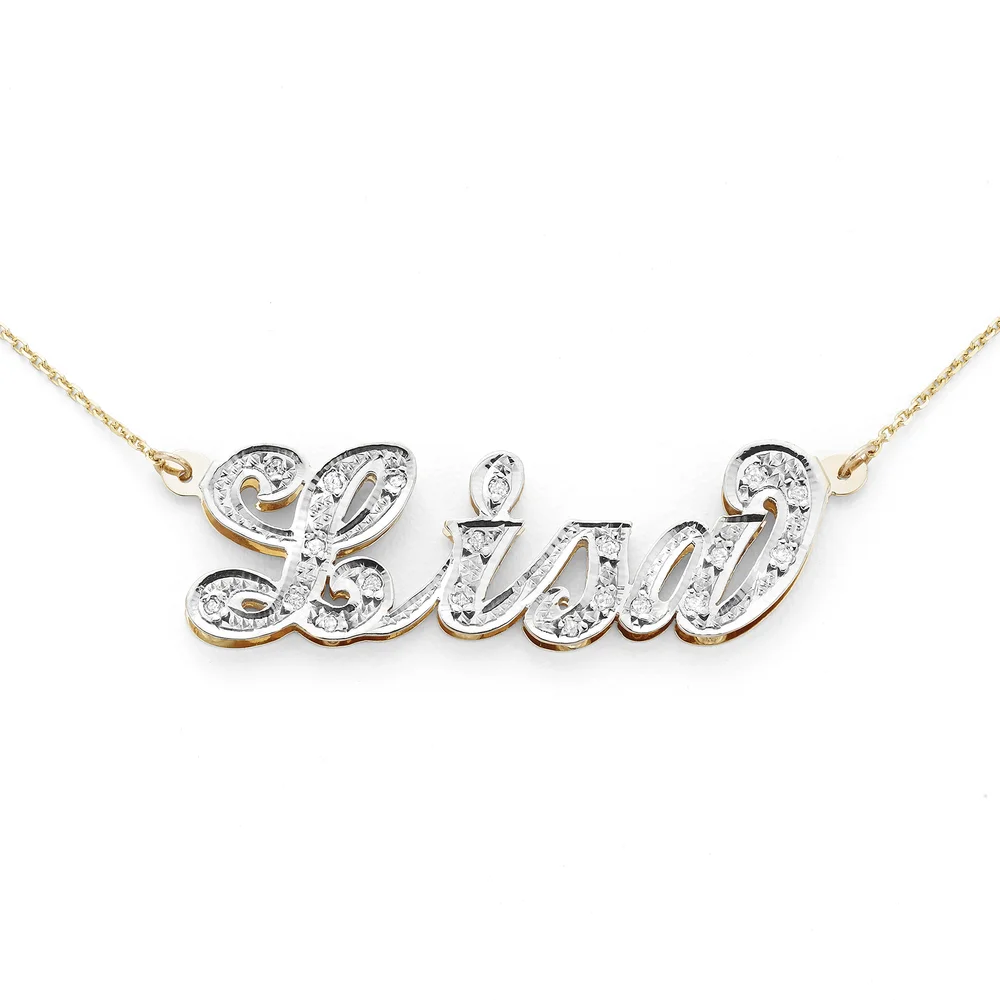 Silver N Style LEE357 Personalized Solid Gold Name Necklace