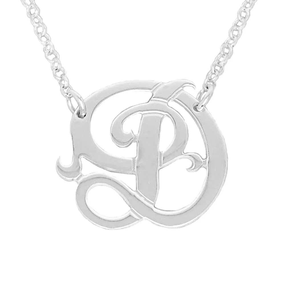 Mono ONEZ Sterling Silver Script Letter One Initial Monogram Necklace.