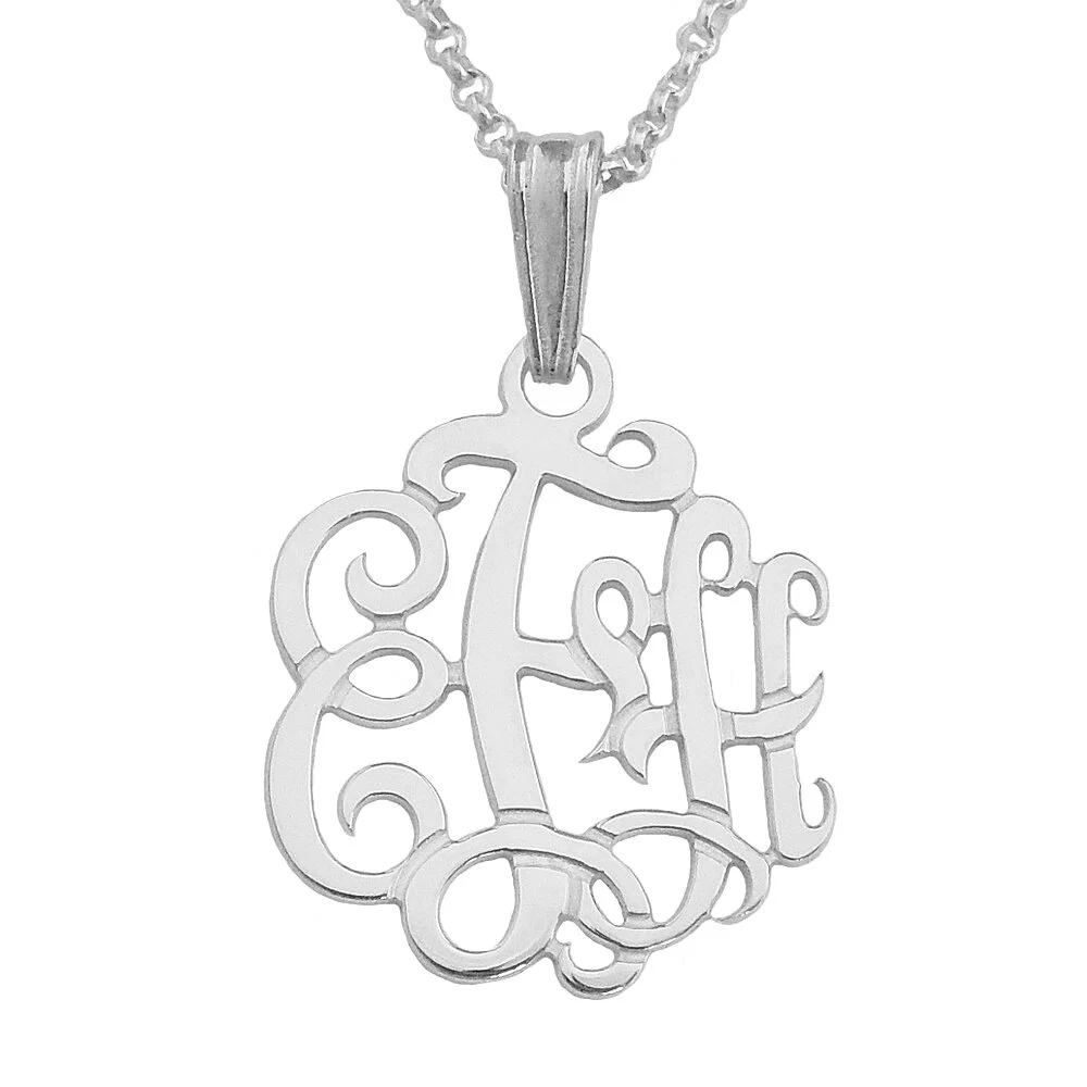 Mono 100pZ Sterling Silver 1” (25mm) Size Monogram Pendant with Bail.