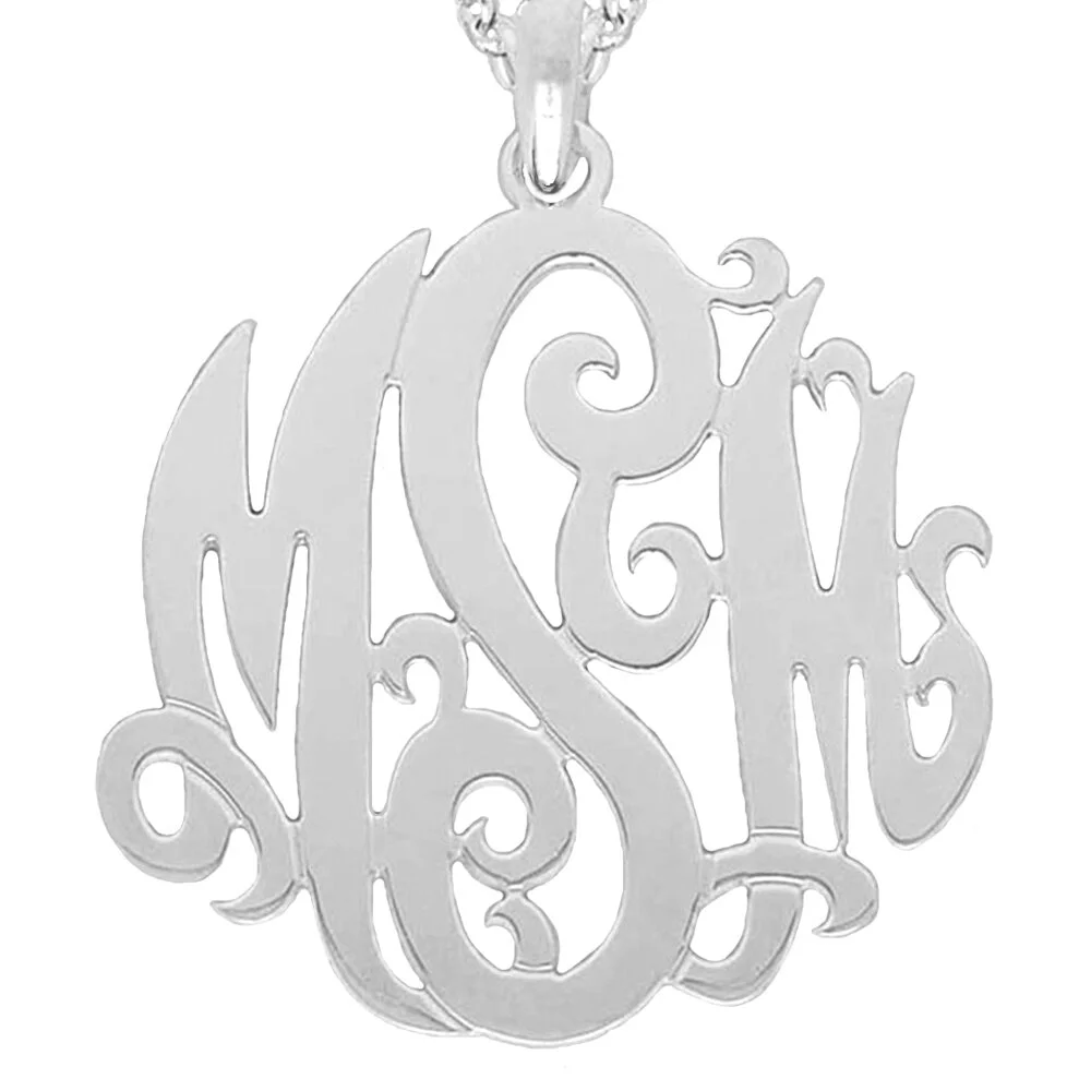 Mono 150pZ Sterling Silver 1.5” (38mm) Big Size Monogram Pendant with Bail.